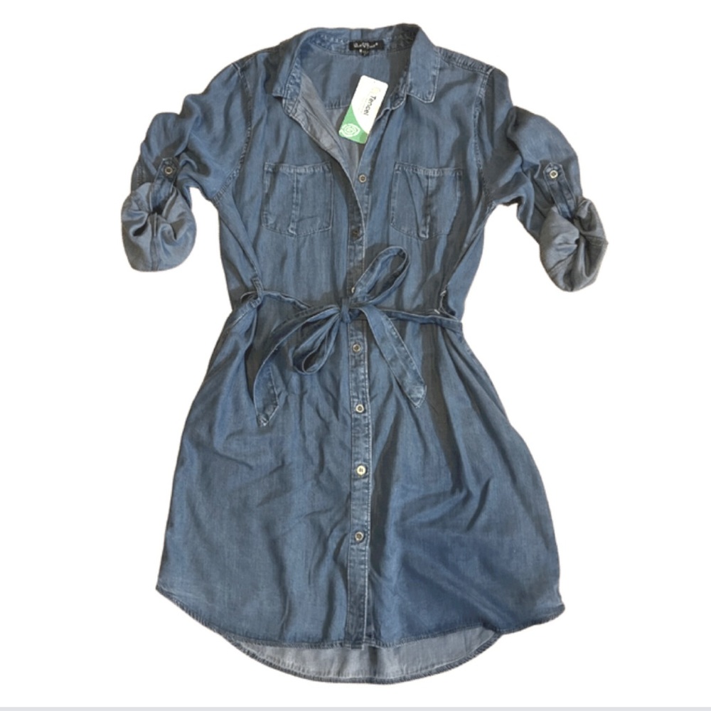 NWT Denim Button Down Dress with Tie Waist